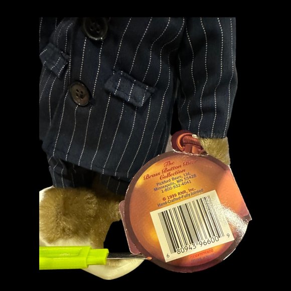 Vintage Brass Button Bears Baxter 20th Century Collectibles with Stand 14” - Picture 8 of 8